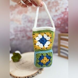 Granny Square Crochet phone case Handcrafted cell phone cover short handle